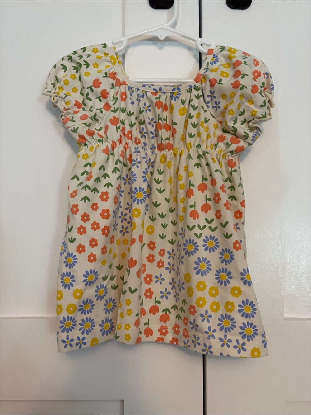 Hanna Andersson Cream Dress with Orange, Yellow, Blue & Green Floral Print - Picture 1 of 3